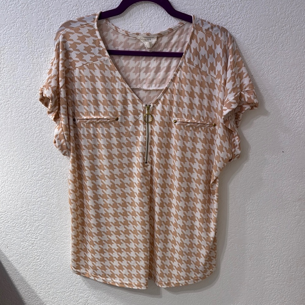 Pink White Houndstooth Blouse